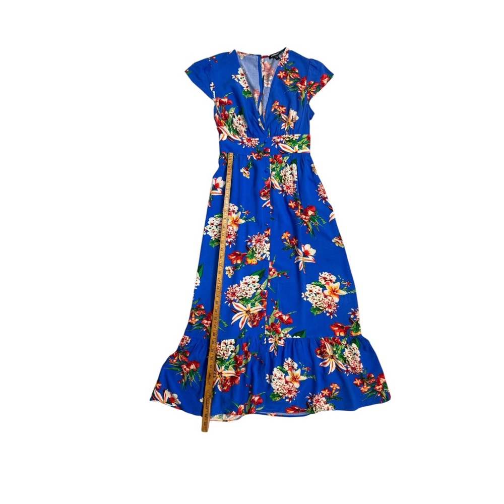 Express Blue Tropical Floral Maxi Dress XS Hawaiian Vacation Boho - Picture 5 of 10